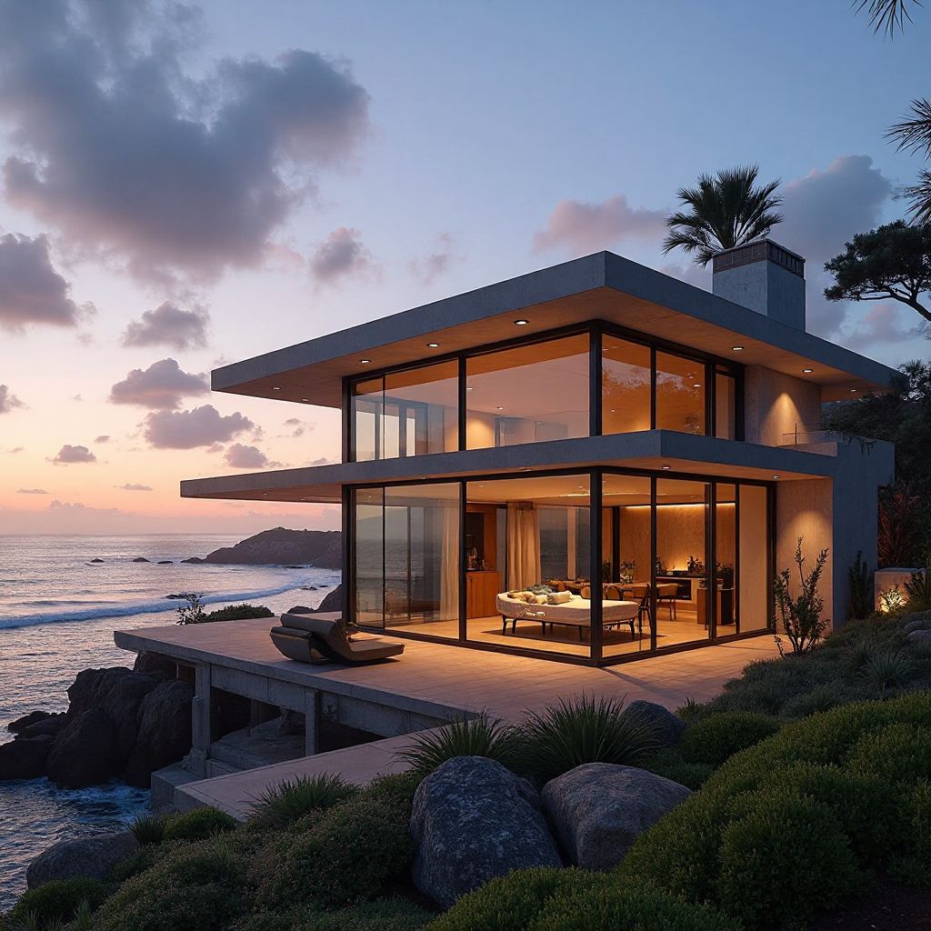Coastal Flow Studio exterior with ocean view and modern architecture