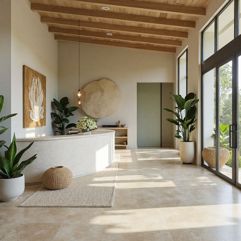 reception area coastal decor welcoming warm inviting natural materials