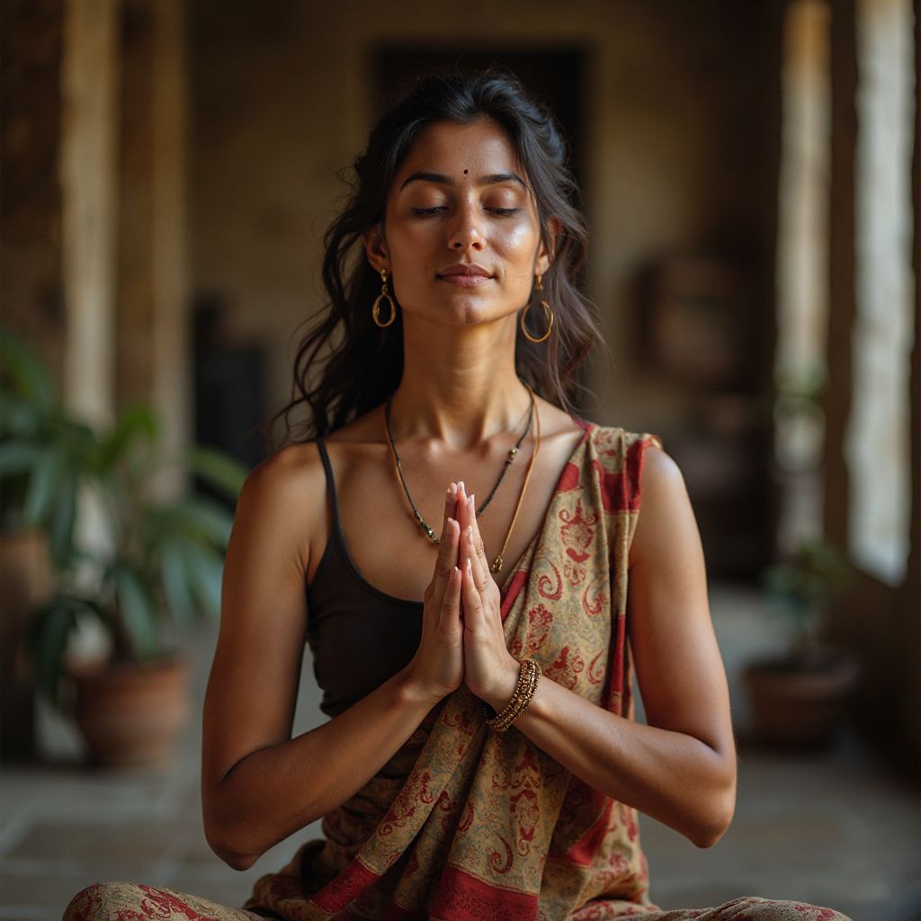 Luna Patel yoga instructor serene expression wisdom spiritual teacher portrait