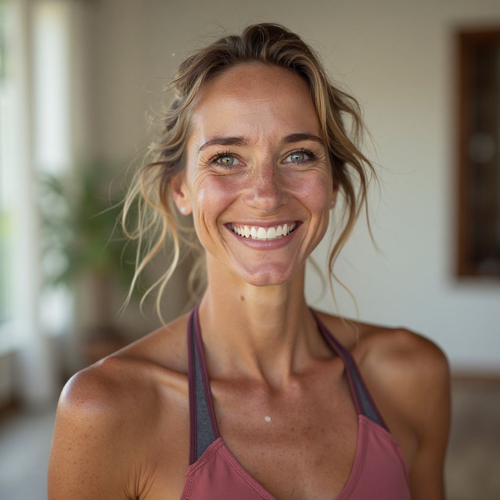 Amelia Thompson yoga student happy relaxed testimonial portrait