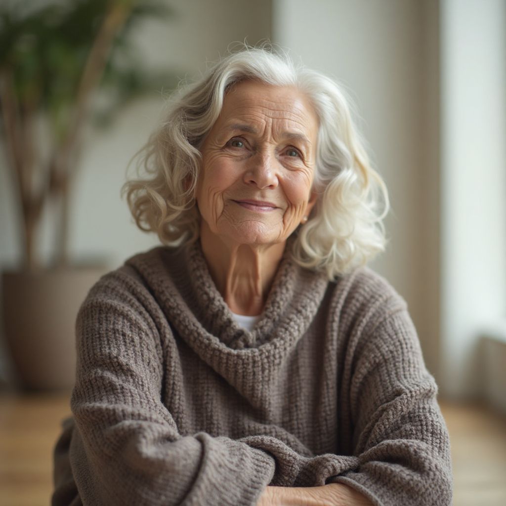 Isabella Martinez yoga student wisdom peaceful senior woman portrait